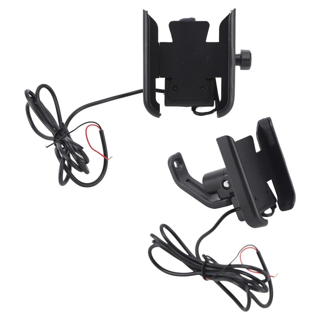 Black Motorcycle Scooter Charging Phone Holder 360 Degrees  Rotation ATV Tricycle Mount Bracket for 4‑6.5in DC12V