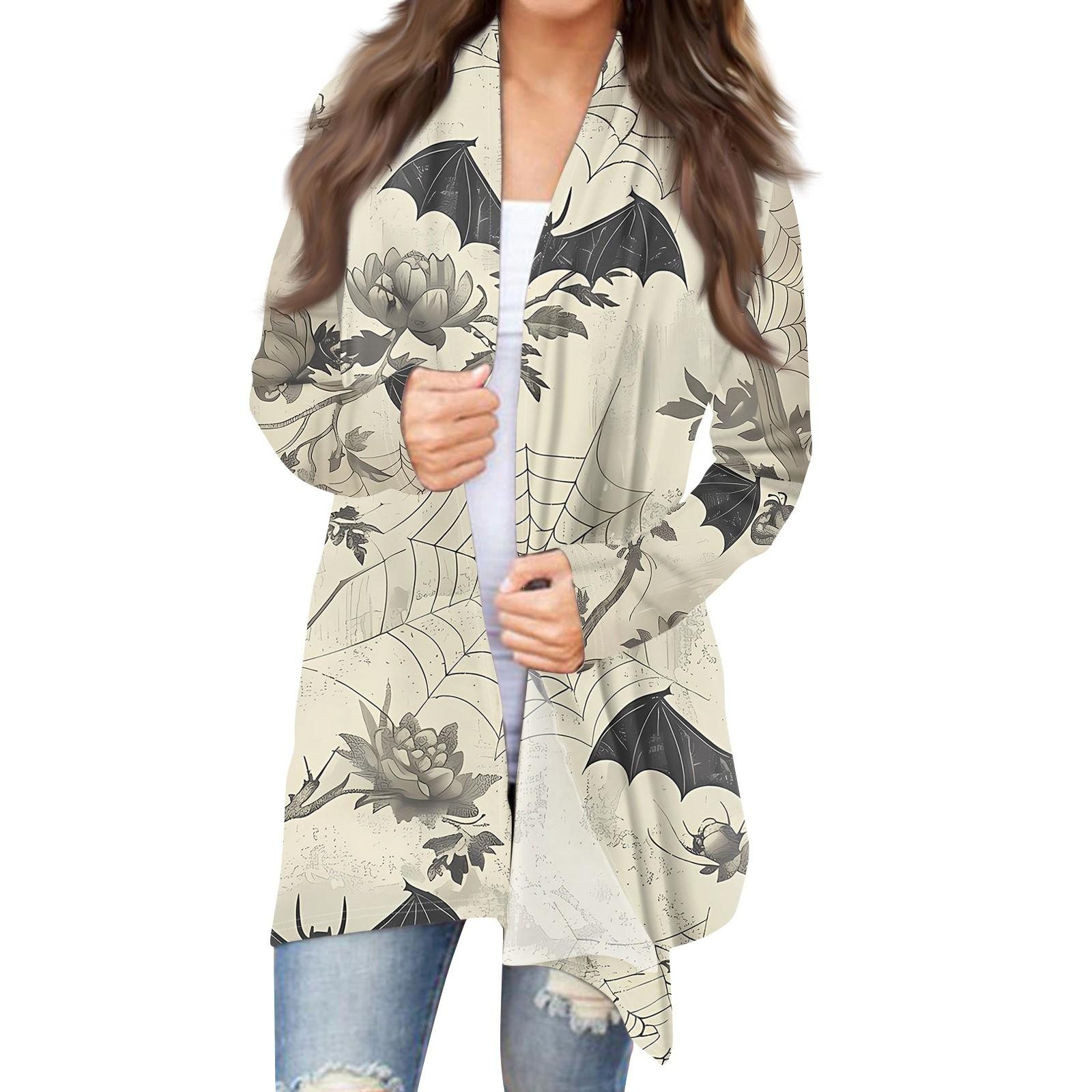 

Женский кардиган с длинным рукавом спереди и принтом на Хэллоуин, легкая куртка S