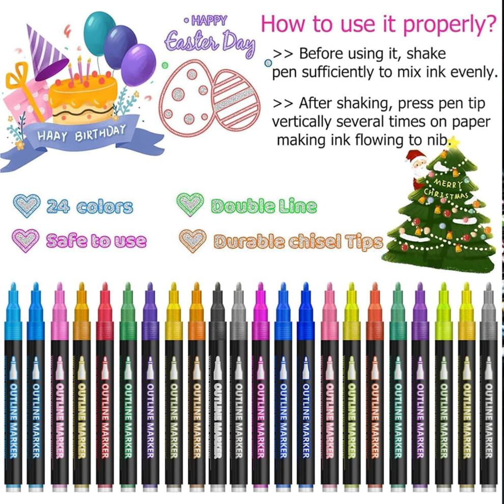 Traumhafter Glanz Dual-Line Konturenstift Set – Metallischer Umrissmarker, 2–3 mm Spitze, Schnelltrocknende Ungiftige Tinte für Kunst, Karten & DIY-Bastelarbeiten