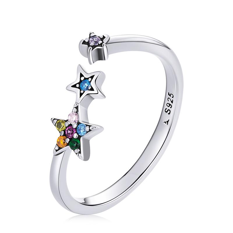 WOSTU Adjustable Rings Real 925 Silver Stackable Engagement Zircon Open Size Rings For Women Female Original Jewelry
