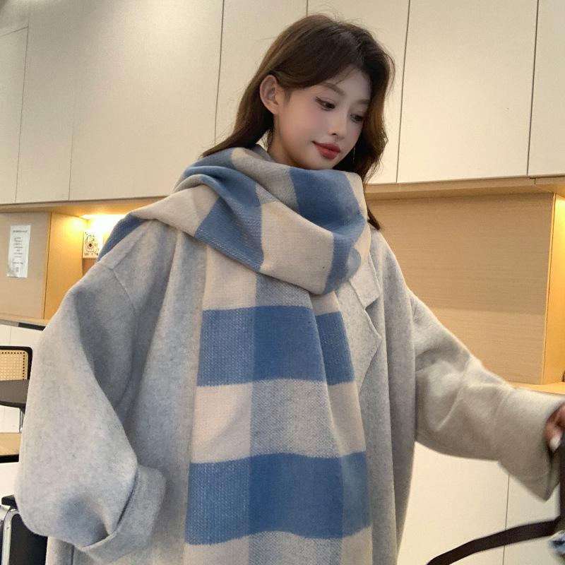 New Korean Style Classic Plaid Scarf for Women in Autumn and Winter Thickened and Warm  Versatile Shawl for Students To Wear As A Scarf