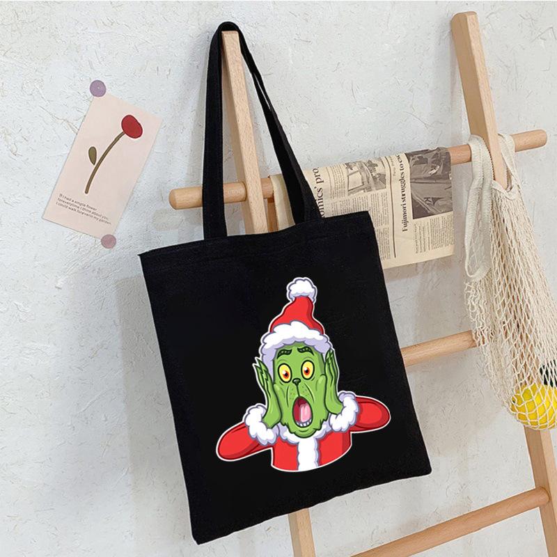 Christmas Printed Shoulder Bag Student Casual Handbag Large Capacity Canvas Bag