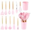12-Piece Silicone Cookware Set with Wooden Handles - Non-stick, High-Temperature Resistant, Includes Spatula and Soup Ladle.