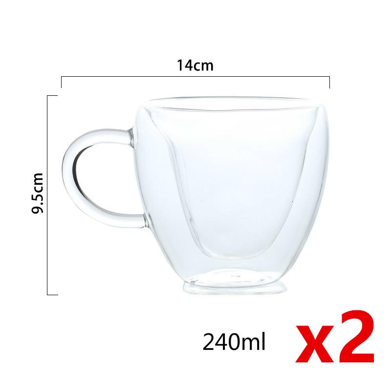 2 Pcs Double Wall Glass Mug With Handle Creative Heart Shape Coffee Cup Cute Milk Water Tea Heart Cup Clear Heart Mug Wholesale