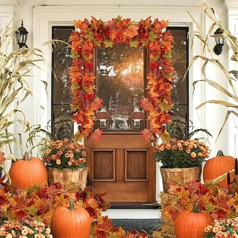2M Artificial Fall Maple Leaf Garland Fake Plants Autumn Decor Leaves Vine for Thanksgiving Halloween Festivals Wedding Decora 5