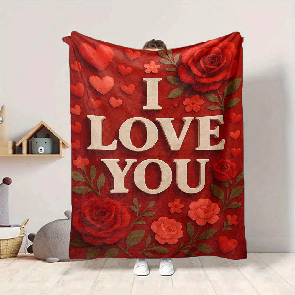 1Pc Love Bloom Flannel Blanket, Soft And Comfortable, Casual Warm, Camping Travel, Christmas, Halloween Xmas Gift. G127
