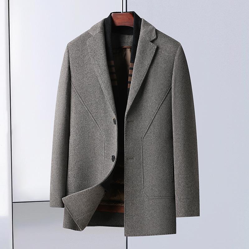 

Осенне-зимнее мужское шерстяное пальто с двумя сторонами, средней и длинной длины, воротник-шарф, высококачественная подкладка из гусиного пуха, шерстяное пальто для мужчин 195 серый