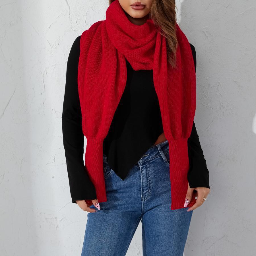 Unisex Knitted Shawl Sweater with Sleeves - Versatile Solid Color Cloak for Autumn and Winter Parties