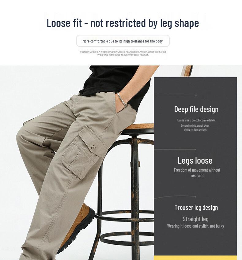 Spring & Autumn Multi-Pocket Loose Fit Casual Pants for Middle-Aged Men