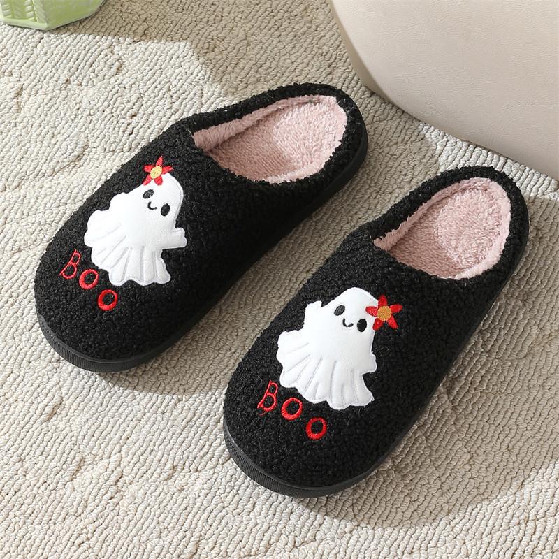 Winter Halloween Funny Cotton Slippers Women's Household Indoor Flowers Ghost Warm Slippers Winter