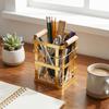 Square Iron Kitchen Storage Basket Wooden Base Hollow Chopstick Spoon Storage Box Anti-slip Decorative Dinnerware Storage Tube