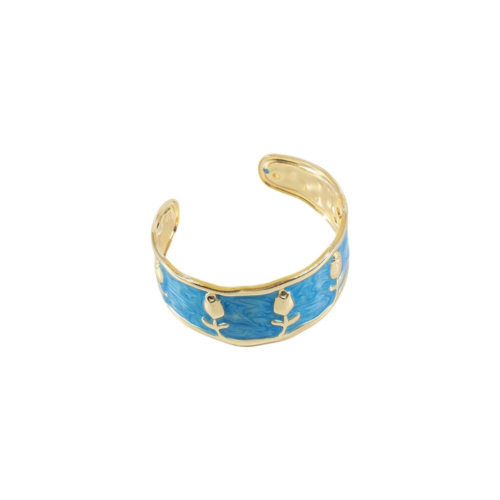 Hawaiian Flower Glazed Enamel Bracelet Geometric Heart Arm Ring Open Metal Vintage Cloisonne Bangle Girls