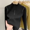 Semi-turtleneck Bottoming Shirt Women's Autumn and Winter Inner Twist Pearl Unique Chic Top Sweater Knitted Sweater Long Sleeve
