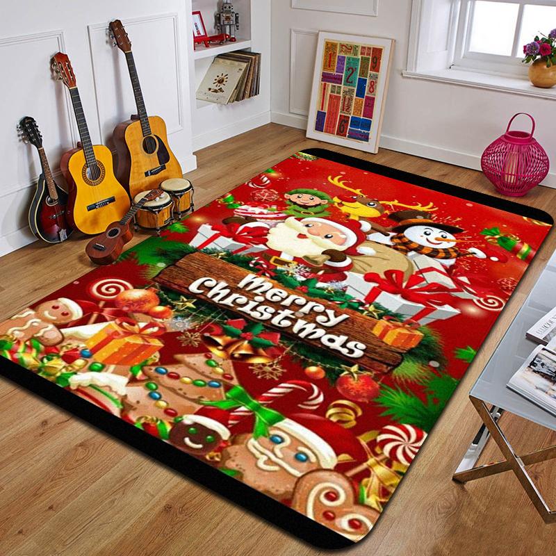 Weihnachtsmann Teppich bedruckte Eingangsfußmatte Wohnzimmer Schlafzimmer Badezimmer rutschfester Teppich Heimdekorative Bodenmatte Neujahrsgeschenk