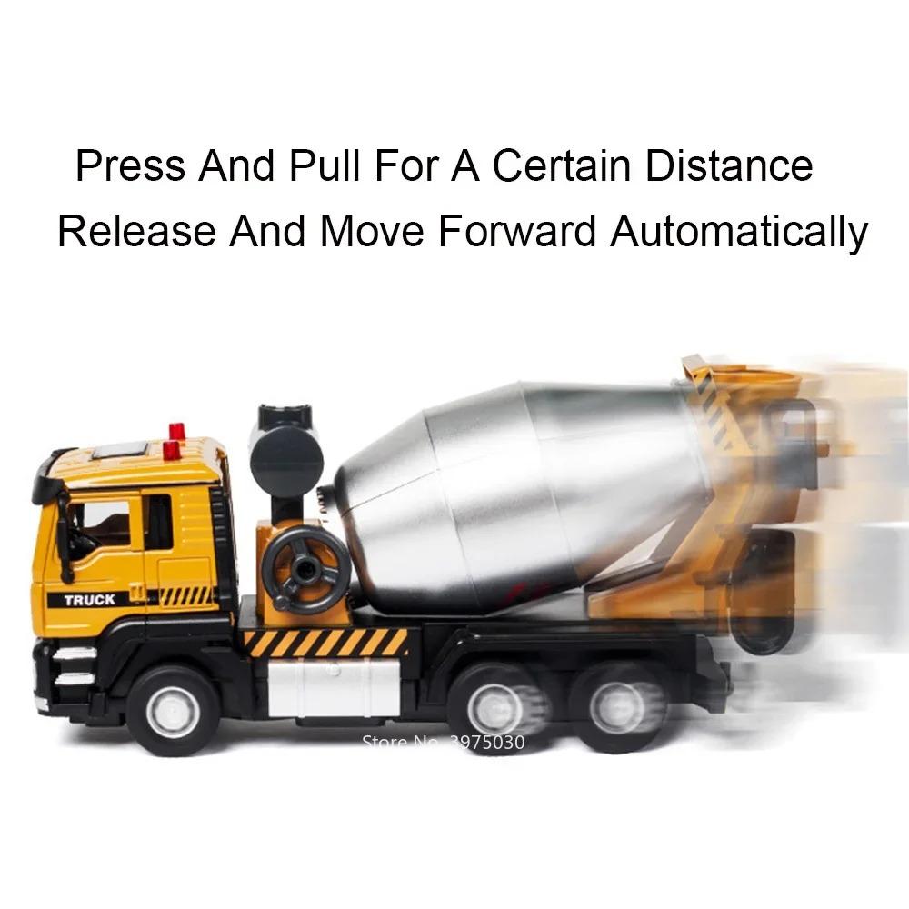 1:50 Mixer Truck Excavator Toy Model Car Diecast Metal Sound Light Engineering Vehicle Miniature Models Collection Gift Boys