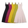 Womens U-Neck Single-Breasted Fitted Sleeveless Maxi Dress Elegant Commuter Style
