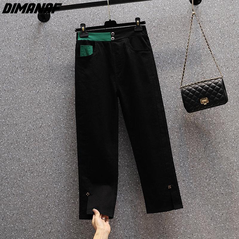 DIMANAF 2023 Plus Size Jar Dámske Elastické nohavice Patchwork Voľné Dámske nohavice Nohavice 5XL Čiernobiele