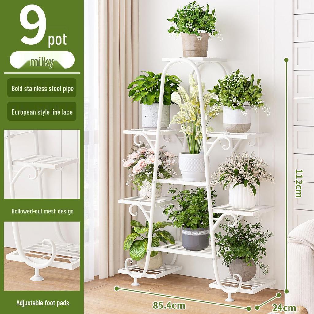 Multi-Layer Floor-Standing Iron Art Flower Shelf for Living Room and Balcony