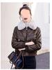 Women's Short Fleece-Lined Leather Motorcycle Jacket - Winter Fashion Cotton-Padded Coat
