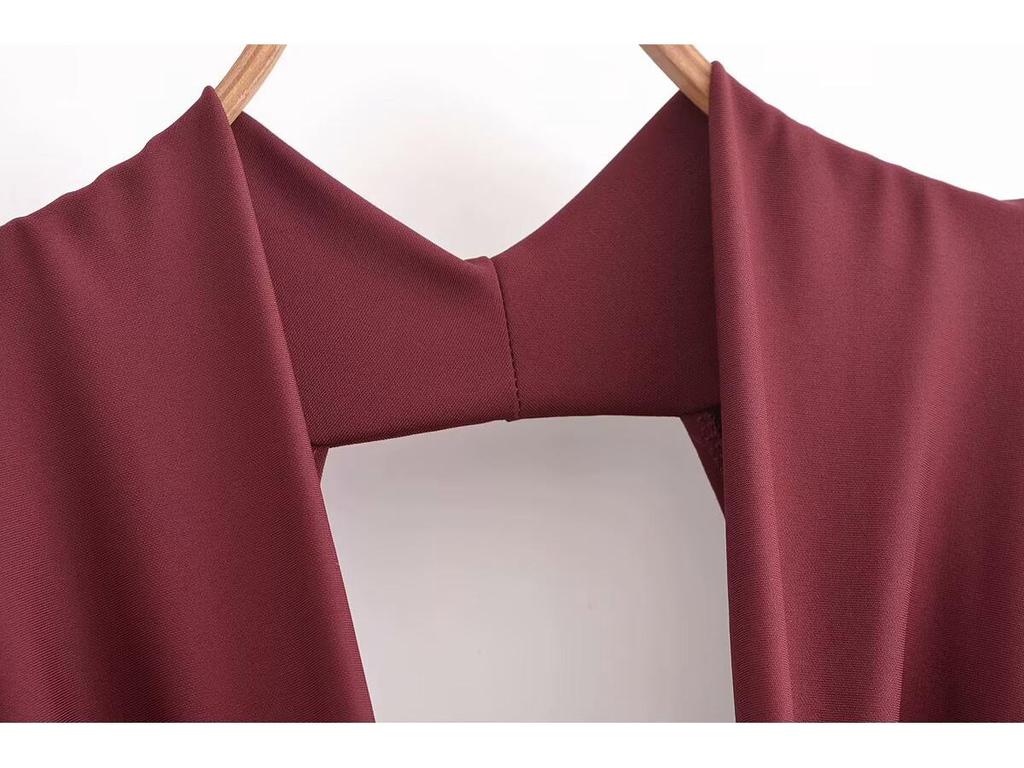 2024 Autumn Women's European & American Style Backless Slim-Fit Pleated Long Dress