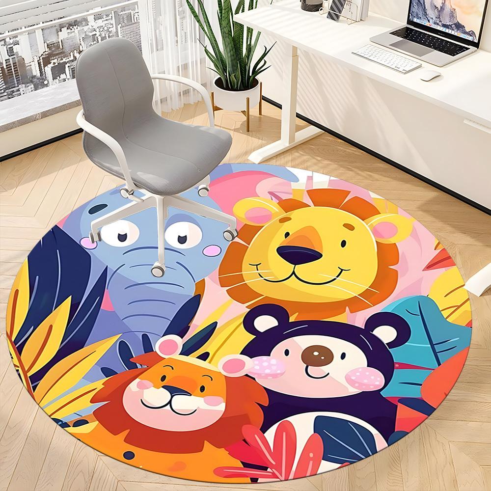1PC Zoo Safari Office Round Area Rug, Indoor Mat Suitable ForOffice, Under Office Chairs Bedroom Living Room Home Decor, Room Deco, D031