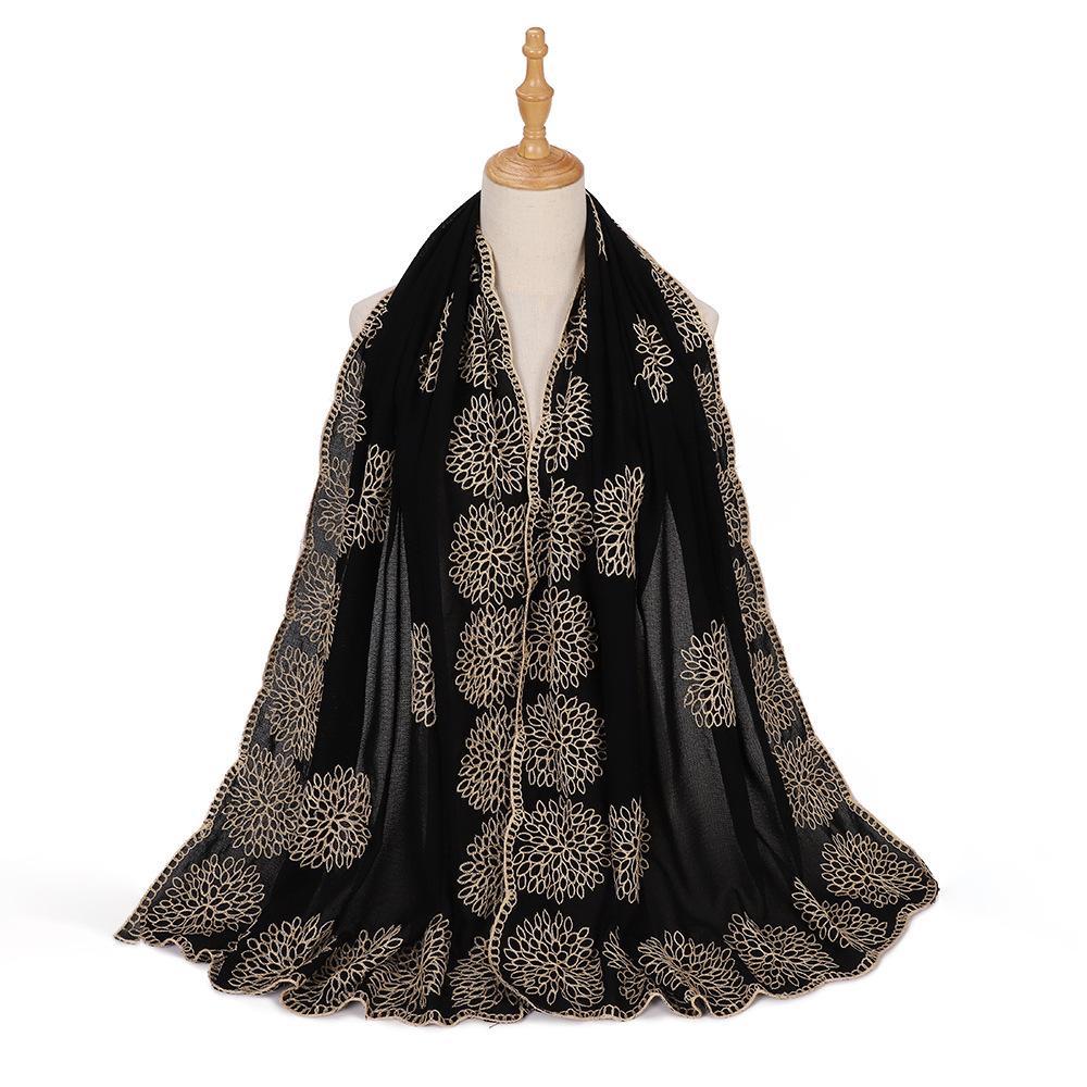 New Middle East black embroidered headscarf, Indonesian Malay fashion headscarf, shawl scarf