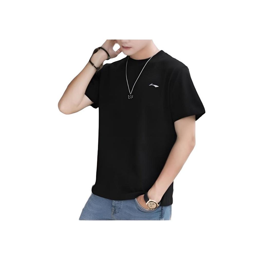 Li-Ning Breathable Casual Running Quick-Dry Short Sleeve T-Shirt Men Tops Standard-Black YTST119-2
