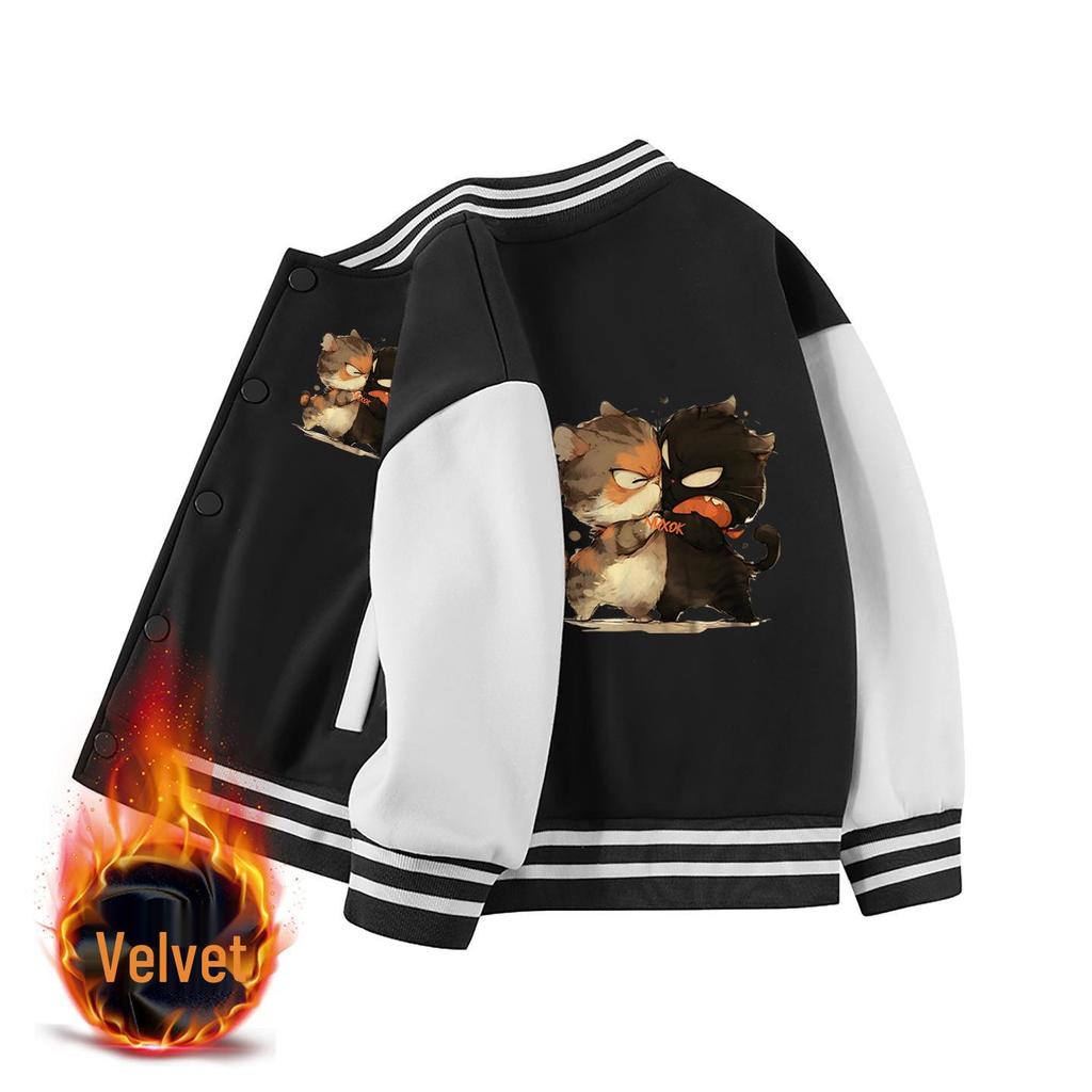 Boys' 2026 Fleece-Lined Baseball Jacket for Spring and Autumn