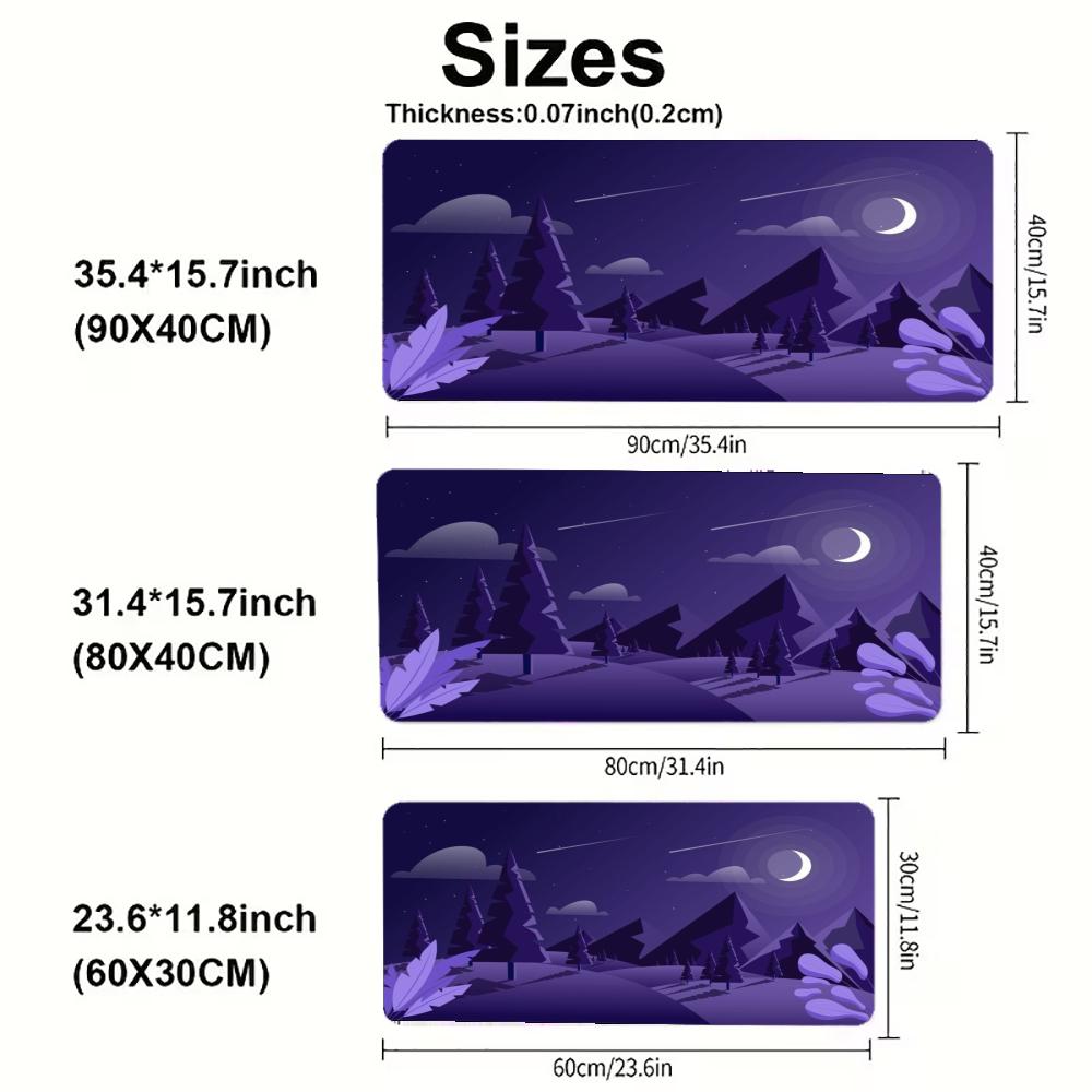 Large Xxl Gaming Mouse Pad Desk Mat Keyboard Pad Flat Purple Mountain Forest Crescent Moon Night Scene Laptop Notebook Pc Gamer