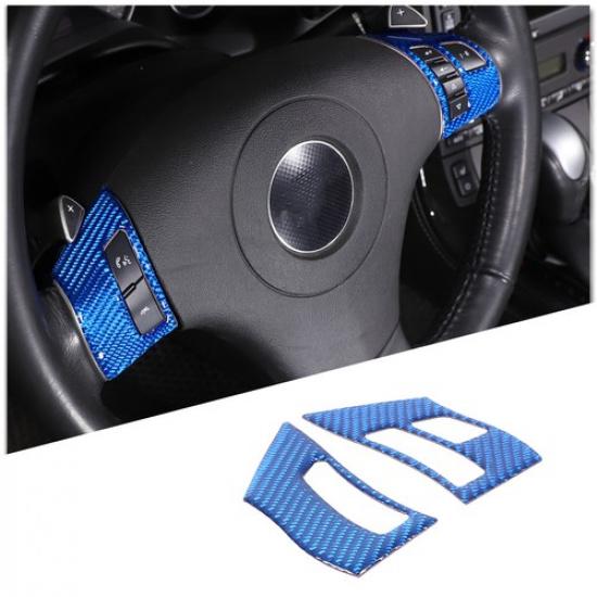 Blue Carbon Fiber Steering Wheel Button Cover Trim For Corvette C6 2005-13