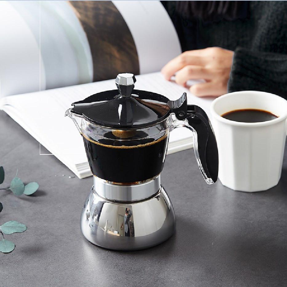 200ML/300ML Portable Transparent Visible Mocha Pot Household Brewing Coffee Pot Stainless Steel Espresso Maker