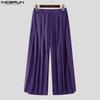 INCERUN Men Solid Color Zipper Waist Pleated Layers Casual Wide Legs Pants Trousers