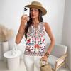 Women's Boho Floral Print Sleeveless V-Neck Tie Blouse