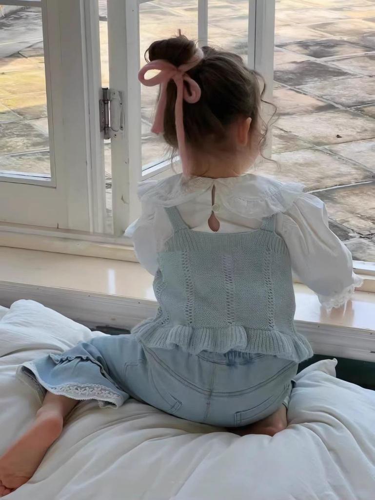 Spring 2025 Korean Style Girls' Lace Denim Flare Pants – Fashionable, Slim, Versatile Long Children's Pants