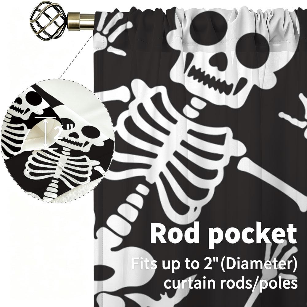 2Pcs All Over Dancing Skeleton Rod Pocket Curtains Double Panel Window Curtain Gothic Halloween Horror Decor Bedroom Living R