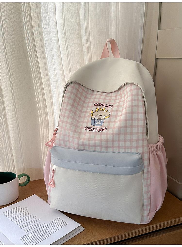 Schoolbag Foreign Soft Girl Girl Backpack Ins Japanese Cute Primary School Schoolbag Travel Plaid Cartoon Backpack
