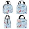 Cartoon Commercial Airplanes Seamless Pattern Insulated Lunch Bag for Kids School Cooler Thermal Food Box Tote Leakproof