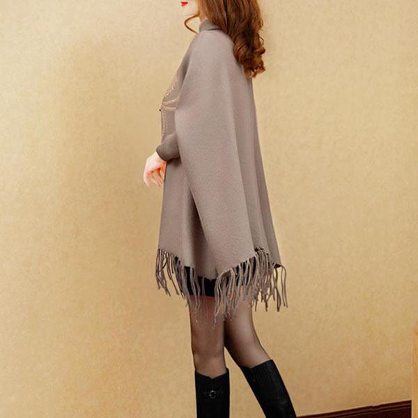 Autumn Winter Fringed Cloak Shawl Women Plus Size Knitted Coat Loose Fashion Pullover Knitted Cloak Shawl with Sleeves