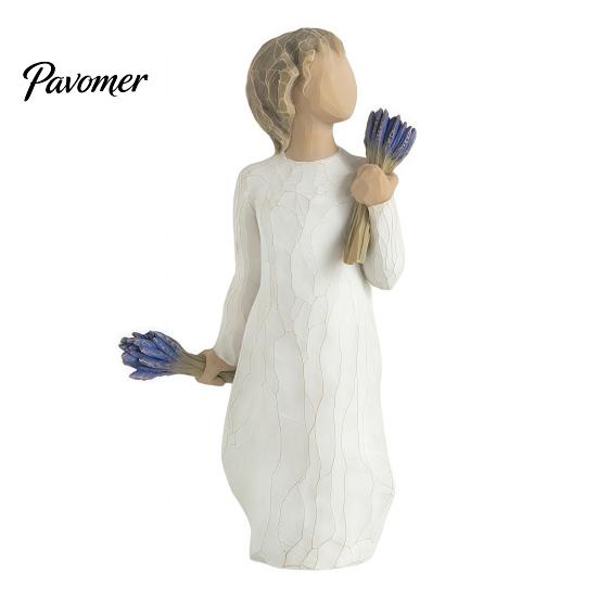 Flower Bouquet Resin Art Girl Holding Figurine, Faceless Lady Statue, Romantic Desktop Ornament for Small Statue Entryway Table Living Room