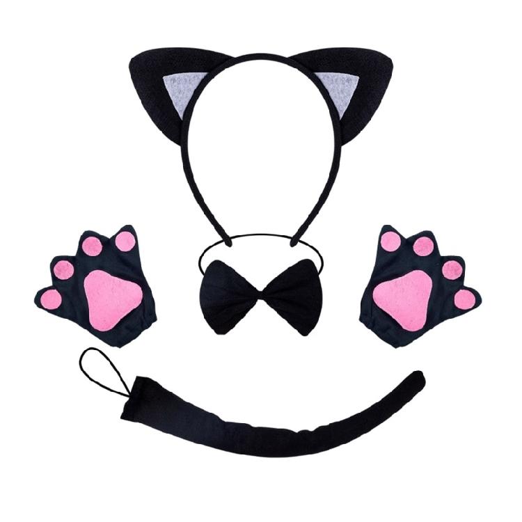 Cats Costume Set with Headband Tail Bowtie Glove Skirt Halloween Catgirl Dress up Outfit for Kid Women Girl Christmas