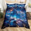 Geometric Honeycomb Duvet Cover Twin Queen Size, Hexagon Galaxy Bedding Set,Universe Starry Sky Comforter Cover for Dorm Room