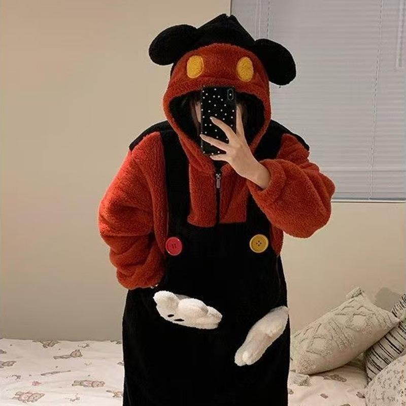 Women's Winter Cartoon Fleece Hooded Onesie Pajamas with Zipper - Cute 2025 Bathrobe