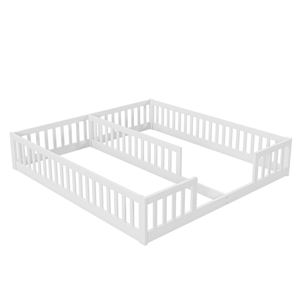 Panel Bed, 90 x 200 cm, Children's Bed with Guardrail, Without Slatted Frame (without mattress), for Families with Two Children, Pine Wood, White