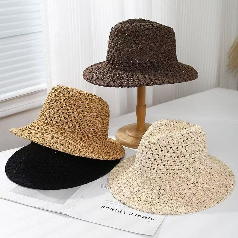 Summer Women Hollowing Out Straw Hat Outdoor Seaside Vacation Visor Cap Casual Shade Panama Sun Hats Fashion Jazz Top Beach Hat