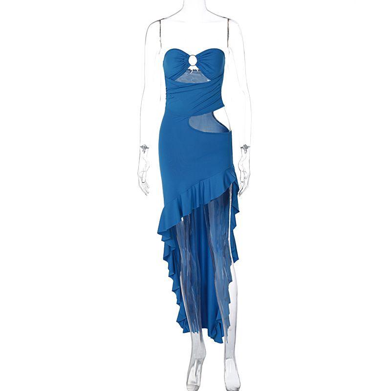 Fashion Style Women's Clothing 2024 Summer New Sexy Tube Top Irregular Slit Dress Export Women