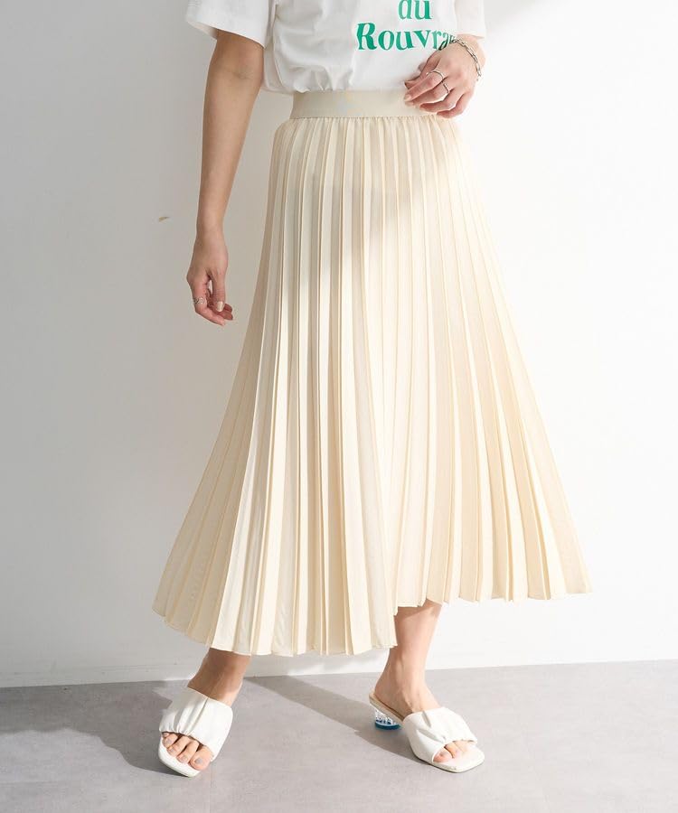 Slightly Shiny Pleated Ivory [Green Parks] Skirt, Skirt, 06000025100,