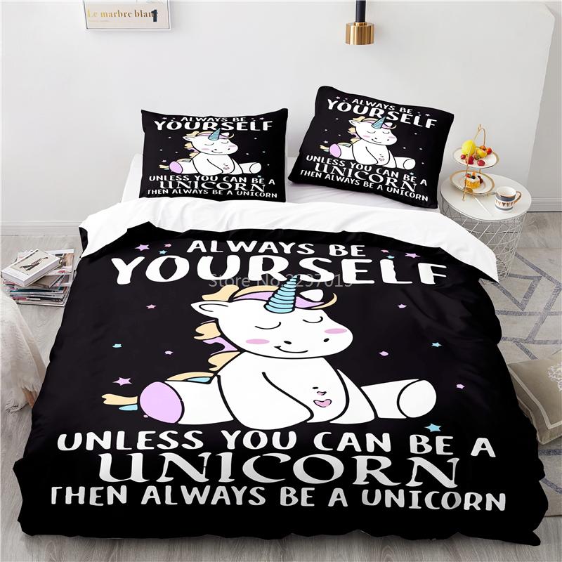 Cute Unicorn Pattern 3d Bedding Set Bed Linen 2/3pcs Blue Duvet Cover Set with Pillowcase Twin Full Queen King Size Home Textile