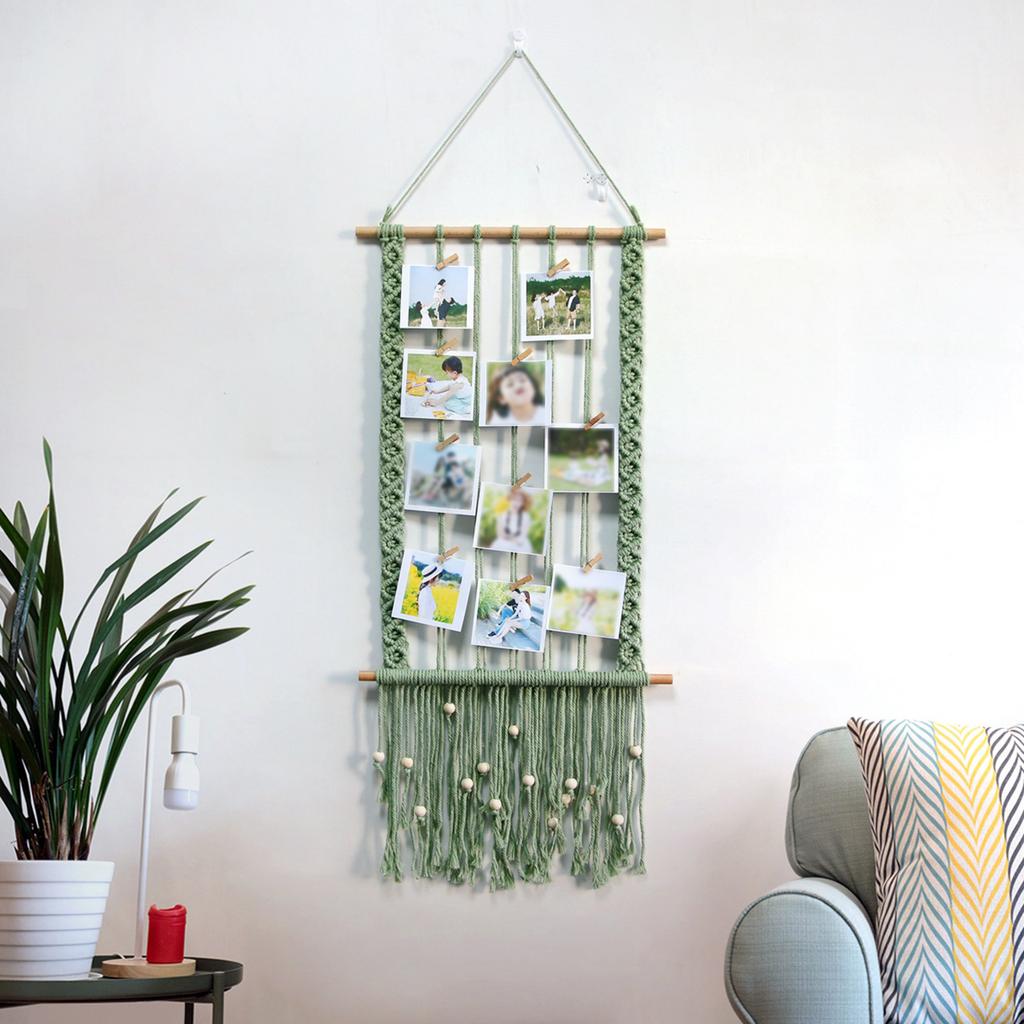 Picture Frames Decoration Hanging Photo Display Boho Macrame Wall Decor Picture Organizer for Teen Girls Cafe Bedroom Women