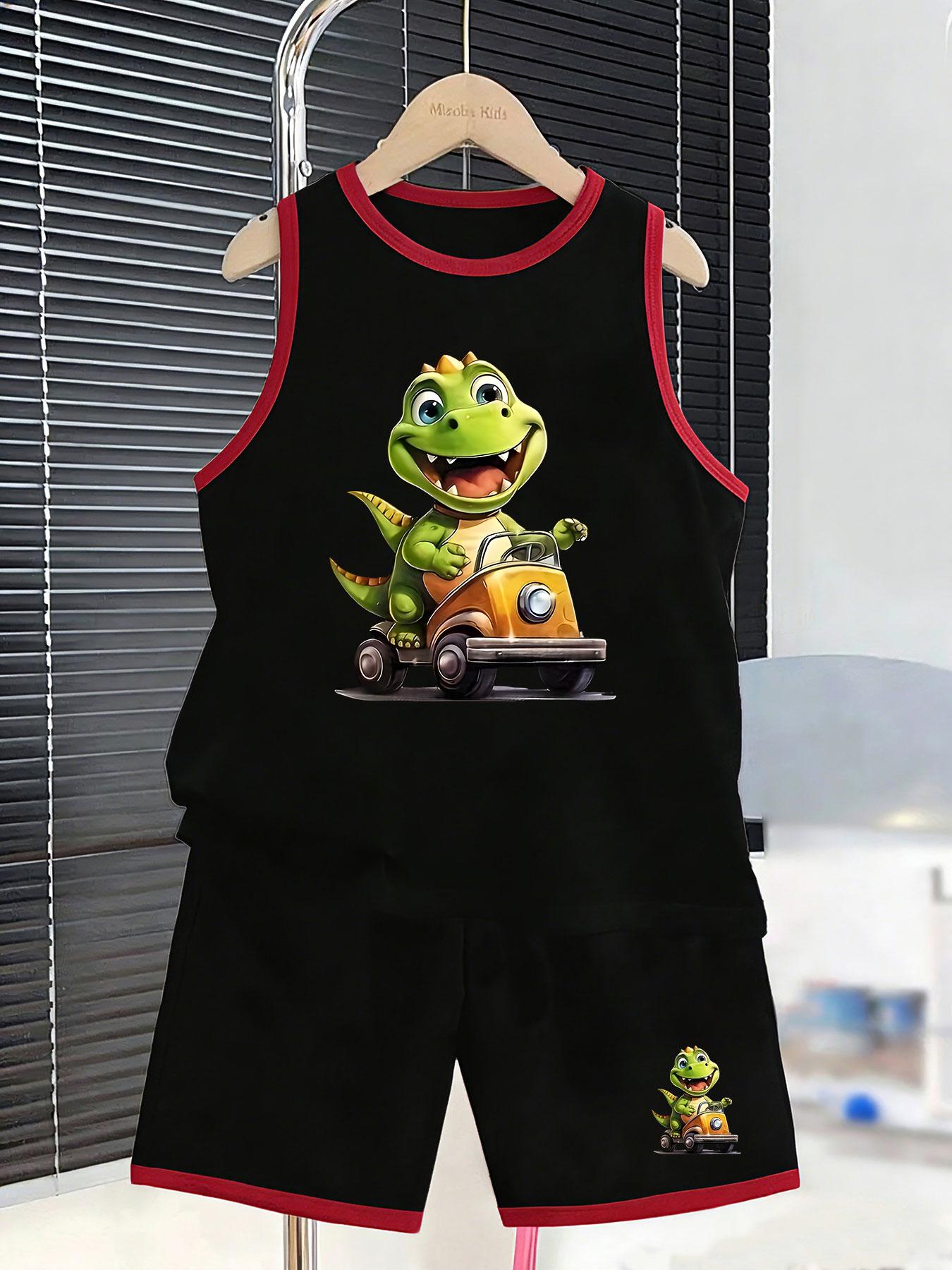 

Boys’ dinosaur driving car set. Cute prints, breathable fabric, loose fit for playful summer daily wear. 2-3Y чёрный