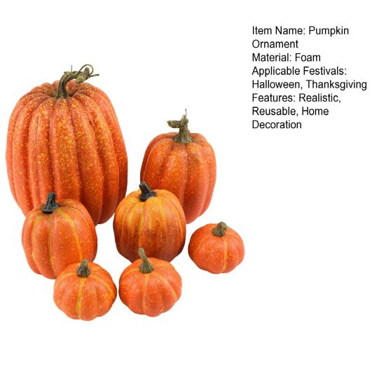 7Pcs Artificial Pumpkin Fall Decoration Thanksgiving Halloween Harvest Festival Foam Faux Pumpkin Ornament Assorted Size Fake Vegetable Party Decor